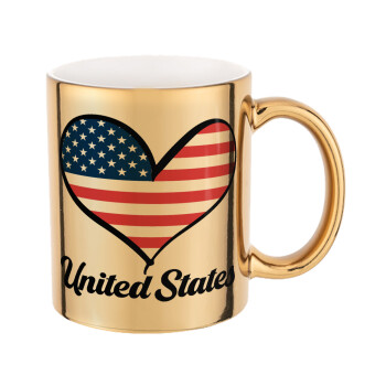 USA flag, Mug ceramic, gold mirror, 330ml