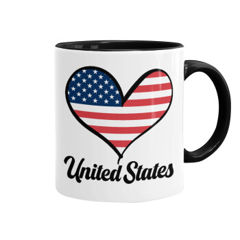USA flag, Mug colored black, ceramic, 330ml