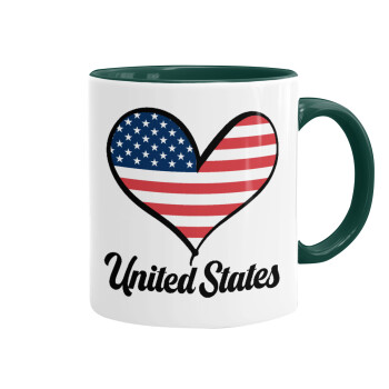 USA flag, Mug colored green, ceramic, 330ml