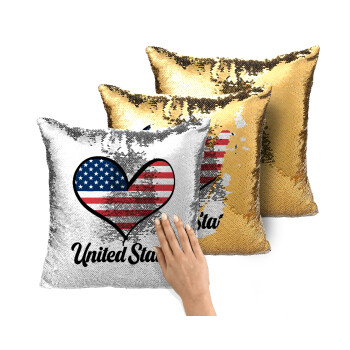 USA flag, Μαξιλάρι καναπέ Μαγικό Χρυσό με πούλιες 40x40cm περιέχεται το γέμισμα
