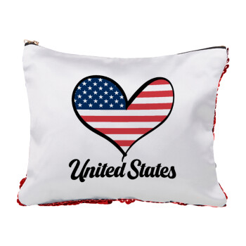 USA flag, Red sequin cosmetic bag