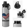 Metallic water bottle with safety cap, 850ml aluminum