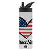 Metallic thermos bottle with straw & handle, stainless steel (Stainless steel 304), double-walled, 600ml.