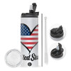 Travel Tumbler 2 Lids, with metal straw & cleaning brush (Stainless steel 304 Food grade, BPA free, 600ml)