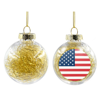 USA flag, Χριστουγεννιάτικη μπάλα δένδρου διάφανη με χρυσό γέμισμα 8cm