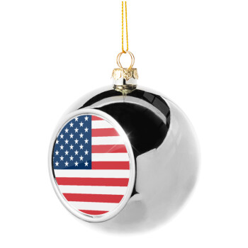 USA flag, Silver 8cm Christmas tree ball ornament