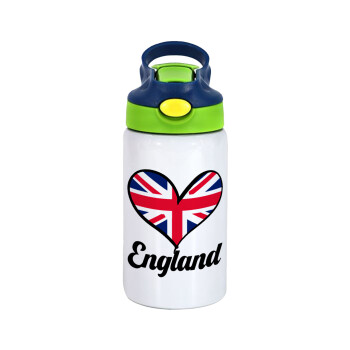 England flag, Children's hot water bottle, stainless steel, with safety straw, green, blue (350ml)