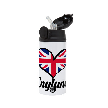 England flag, Children's hot water bottle, stainless steel, with safety straw, Black (360ml) BPA-FREE