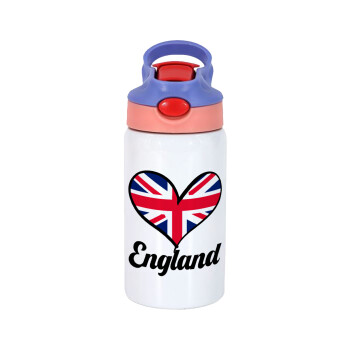 England flag, Παιδικό παγούρι θερμό, ανοξείδωτο, με καλαμάκι ασφαλείας, ροζ/μωβ (350ml)