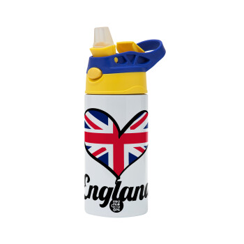 England flag, Children's hot water bottle, stainless steel, with safety straw, green, blue (360ml) BPA FREE