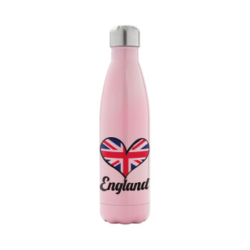 England flag, Metal mug thermos Pink Iridiscent (Stainless steel), double wall, 500ml