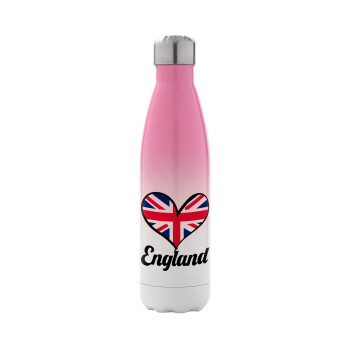 England flag, Metal mug thermos Pink/White (Stainless steel), double wall, 500ml