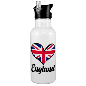 England flag, Παγούρι νερού Λευκό με καλαμάκι, ανοξείδωτο ατσάλι 600ml