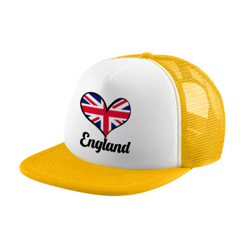 England flag, Καπέλο Ενηλίκων Soft Trucker με Δίχτυ Κίτρινο/White (POLYESTER, ΕΝΗΛΙΚΩΝ, UNISEX, ONE SIZE)