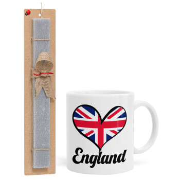England flag, Πασχαλινό Σετ, Κούπα κεραμική (330ml) & πασχαλινή λαμπάδα αρωματική πλακέ (30cm) (ΓΚΡΙ)