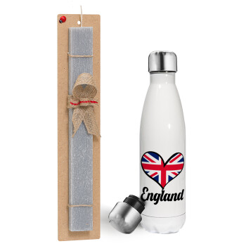 England flag, Easter candle, metallic white thermos bottle (500ml) & aromatic flat candle (30cm) (GRAY)