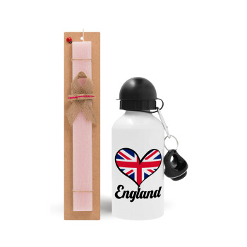 England flag, Easter Set, metallic aluminum bottle (500ml) & aromatic flat Easter candle (30cm) (PINK)