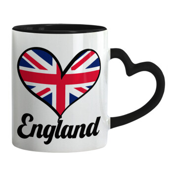 England flag, Mug heart black handle, ceramic, 330ml