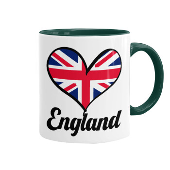 England flag, Κούπα χρωματιστή πράσινη, κεραμική, 330ml