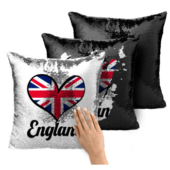 England flag, Μαξιλάρι καναπέ Μαγικό Μαύρο με πούλιες 40x40cm περιέχεται το γέμισμα