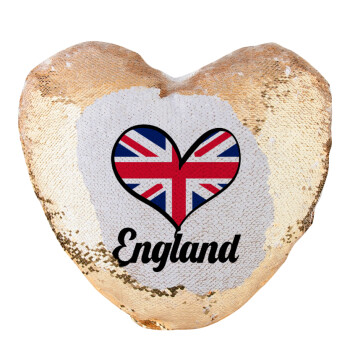 England flag, Μαξιλάρι καναπέ καρδιά Μαγικό Χρυσό με πούλιες 40x40cm περιέχεται το  γέμισμα