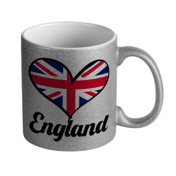 England flag, Κούπα Ασημένια Glitter που γυαλίζει, κεραμική, 330ml
