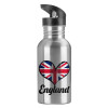 Water bottle Silver with straw, stainless steel 600ml