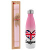 Easter Set, Metallic pink/white (Stainless steel) thermos, double-walled, 500ml & aromatic flat Easter candle (30cm) (PINK)