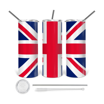 England flag, 360 Eco friendly ποτήρι θερμό (tumbler) από ανοξείδωτο ατσάλι 600ml, με μεταλλικό καλαμάκι & βούρτσα καθαρισμού
