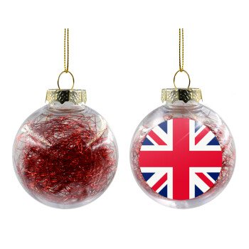 England flag, Χριστουγεννιάτικη μπάλα δένδρου διάφανη με κόκκινο γέμισμα 8cm