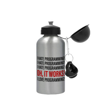 I hate programming!!!, Metallic water jug, Silver, aluminum 500ml