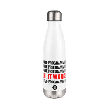 I hate programming!!!, Metal mug thermos White (Stainless steel), double wall, 500ml