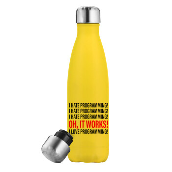 I hate programming!!!, Yellow Stainless Steel Metallic Thermos, double-walled, 500ml