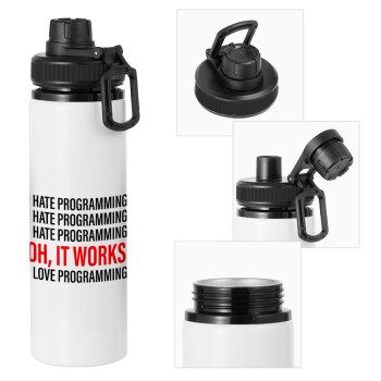 I hate programming!!!, Metal water bottle with safety cap, aluminum 850ml