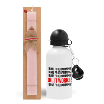 I hate programming!!!, Easter Set, metallic aluminum bottle (500ml) & aromatic flat Easter candle (30cm) (PINK)