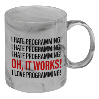 I hate programming!!!, Κούπα κεραμική, marble style (μάρμαρο), 330ml