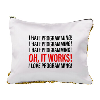 I hate programming!!!, Sequin Gold Pouch Cosmetic Bag