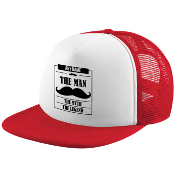 The man, the myth, Καπέλο Ενηλίκων Soft Trucker με Δίχτυ Red/White (POLYESTER, ΕΝΗΛΙΚΩΝ, UNISEX, ONE SIZE)