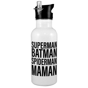 MAMAN, White water bottle with straw, stainless steel 600ml