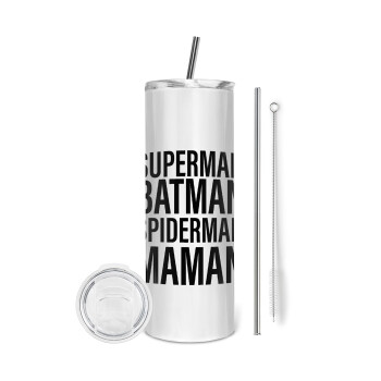 MAMAN, Eco friendly ποτήρι θερμό (tumbler) από ανοξείδωτο ατσάλι 600ml, με μεταλλικό καλαμάκι & βούρτσα καθαρισμού