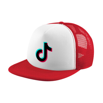 tik tok, Adult Soft Trucker Hat with Red/White Mesh (POLYESTER, ADULT, UNISEX, ONE SIZE)