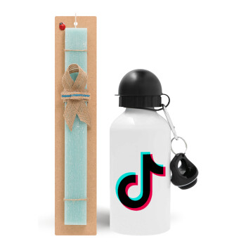 tik tok, Easter Set, metallic aluminum water bottle (500ml) & scented flat candle (30cm) (TURQUOISE)