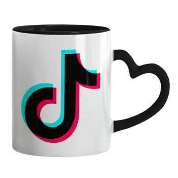 tik tok, Mug heart black handle, ceramic, 330ml