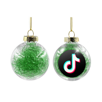 tik tok, Transparent Christmas tree ball ornament with green filling 8cm