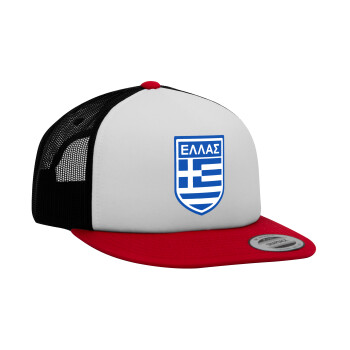 Hellas, Adult Foam Flat Snapback with Mesh Red-White-Black (POLYESTER, ADULT, UNISEX, ONE SIZE)