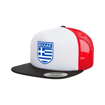 Hellas, Adult Foam Flat Snapback with Mesh Black-White-Red (POLYESTER, ADULT, UNISEX, ONE SIZE)