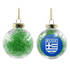 Transparent Christmas tree ball ornament with green filling 8cm