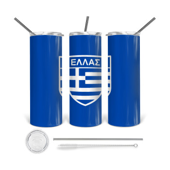 Ελλάς, 360 Eco friendly ποτήρι θερμό (tumbler) από ανοξείδωτο ατσάλι 600ml, με μεταλλικό καλαμάκι & βούρτσα καθαρισμού