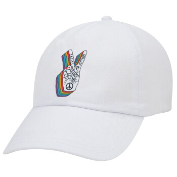 Peace Love Joy, Καπέλο Ενηλίκων Baseball Λευκό 5-φύλλο (POLYESTER, ΕΝΗΛΙΚΩΝ, UNISEX, ONE SIZE)