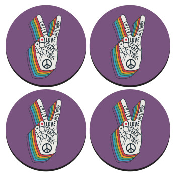 Peace Love Joy, SET of 4 round wooden coasters (9cm)